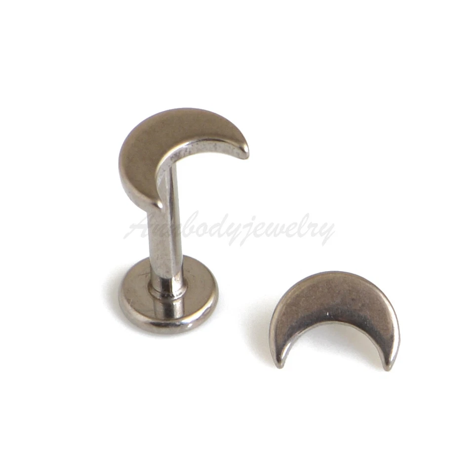 16g Solid Titanium Crescent Symbol Tragus Labret Forward Helix Ear Earring Stud - Image 1 of 1