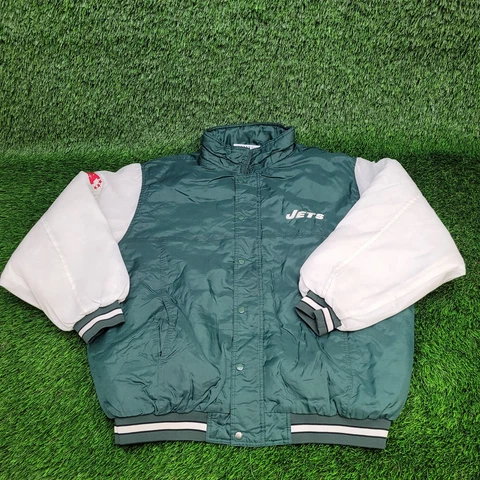 Vintage 90s REEBOK x NY New York Jets Bomber Jacket XL Green White Lined Cover