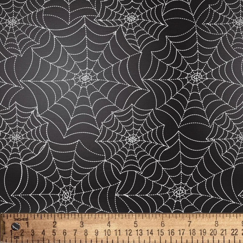 David Textiles 1 Yard Precut - SPIDER WEBS Black Prints 100% Cotton Quilt Fabric - Image 1 of 1