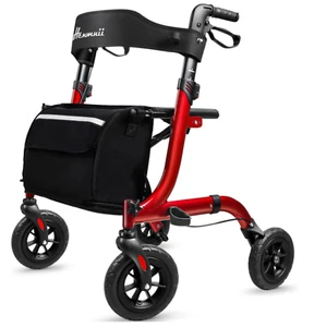Henmnii All Terrain Rollator Walker for Seniors w/Seat 8" Wheels - Red - Picture 1 of 6