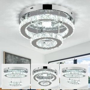 Adjustable Height LED Ceiling Light Flush Mount 9.8" Small Crystal Chandelier... - Picture 1 of 9