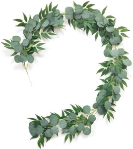2 Pack Artificial Eucalyptus Willow Vines Garland, 3 Feet Faux Eucalyptus and... - Picture 1 of 12