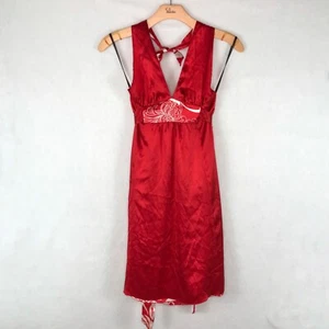 Yanak bebe Dress Womens Small Red Silk REVERSABLE Halter Neck Silky - Picture 1 of 15
