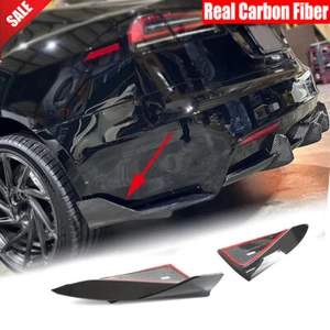For 21-24 Tesla Model S Real Carbon Rear Bumper Lip Splitters Diffuser Winglets - Picture 1 of 12