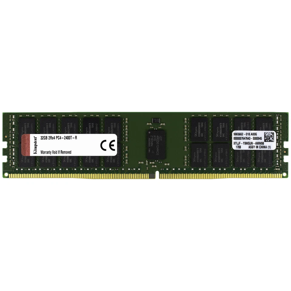 Kingston 32GB 2Rx4 PC4-19200 DDR4 2400 ECC REG RDIMM Register Server Memory RAM - Image 1 of 1