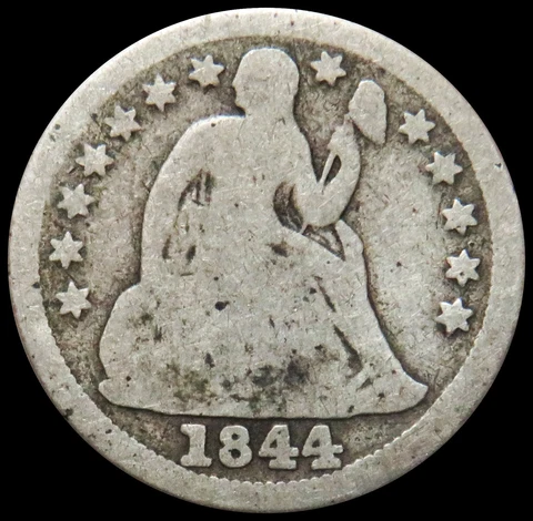 1844 SILVER USA LIBERTY SEATED DIME COIN VERY SCARCE DATE Cover