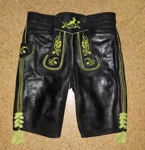 Trachten Lederhose Plattlerhose Glattleder Hose Leder Gr. 176 Schwarz - Bild 1 von 4