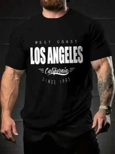 T-shirt manica corta girocollo stampa alfabeto Los Angeles per uomo, casual estate - Foto 1 di 4
