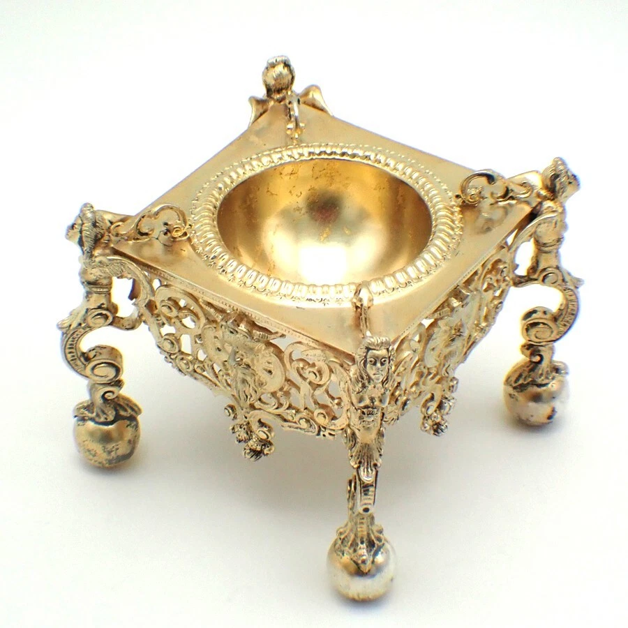 Sal aberto ornamentado tamanho grande acabamento Vermeil 800 prata Hanau Alemanha - Imagem 1 de 4