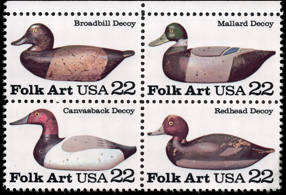 US Scott # 2141a (2138-2141), Duck Decoys, Block of (4) 1985 22¢ Stamps, MNH - Image 1 of 1
