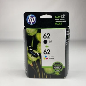GENUINE HP 62 BLACK + 62 TRI-COLOR INK CARTRIDGE NEW SEALED - Picture 1 of 9
