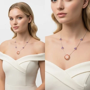 Natural Red Sponge Coral & Amethyst 925 Sterling Silver Necklace Jewelry N-1004 - Picture 1 of 6