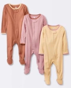 Baby Girls' 3pk Tight Fit Zip-Up Sleep N' Play - Cloud Island Orange 3-6m - Afbeelding 1 van 7