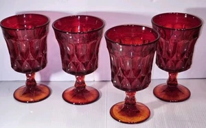 Noritake Perspective Ruby Red 8oz Glasses Water Goblets Cadmium Glow Set of 4 - Picture 1 of 9
