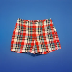 Y2K Ralph Ralph Lauren Damen rot blau weiß kariert mittelhohe Shorts Größe 8 adrett süß - Bild 1 von 4
