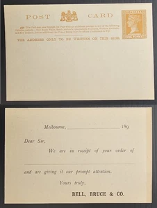 c1890's Victoria Australia PrePrint 1d Onge QV Stamp Dty Postcard-BELL, BRUCE&Co - Picture 1 of 3
