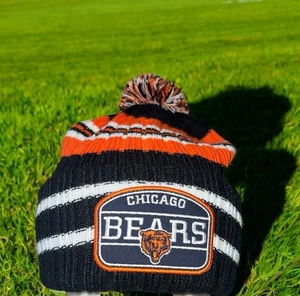 Cappello invernale Chicago Bears NFL Pom Knit marca '47 berretto a righe berretto con polsini nuovo con etichette - Foto 1 di 7