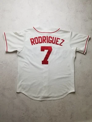 Camiseta branca costurada vintage Rodriguez #7 Texas Rangers Majestic feita nos EUA masculina tamanho G - Imagem 1 de 4