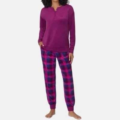NWOT Nautica Medium Womens Burgundy Henley Pajama Set With Plaid Jogger - Image 1 of 4