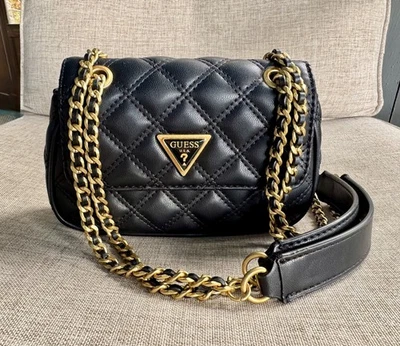 GUESS Giully Quilted Crossbody Shoulder Bag Black with Gold tone hardware  - Image 1 of 4