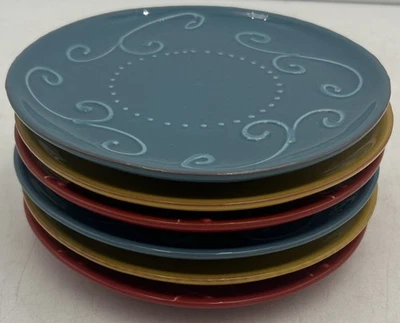 Set of 6 Crate & Barrel Small Plates Portugal Red Yellow Blue Primary Color Set - Image 1 of 4