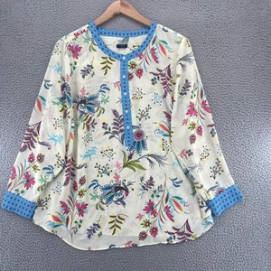 Talbots Top Damen 3X Elfenbein Multi Blumenmuster 1/2 Knopfleiste Popover Langarm Bluse - Bild 1 von 11