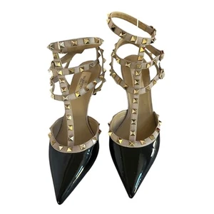 Valentino Garavani Rockstud Patent Leather Slingbacks Shoes Pumps Size 39.5 - Picture 1 of 17