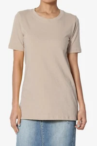 TheMogan Womens Basic Cotton Span Crew Neck Relaxed Fit Tee Tunic Length T-Shirt - Picture 1 of 284