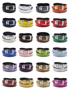 Men's Belt Reversible Bonded Leather Belts Silver-Tone Buckle Over 20 Colors - Picture 1 of 55