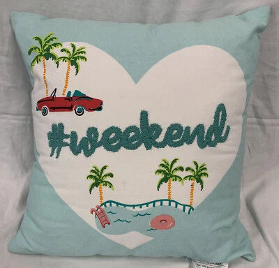Almohada decorativa Whim by Martha Stewart #Weekend algodón playa aguamarina costera 18" Foto 1 de 3