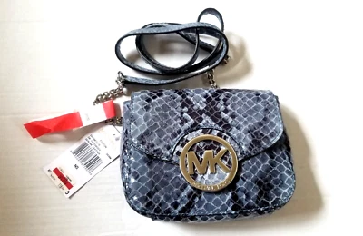 Bandolera pequeña azul denim con estampado de pitón Michael Kors Fulton nueva con etiquetas de Macys #1 Foto 1 de 4