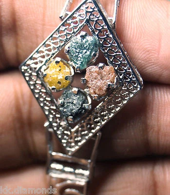 5.95 cts natural Red Black Blue Yellow Raw rough diamond 7" bracelet 925 silver - Image 1 of 4