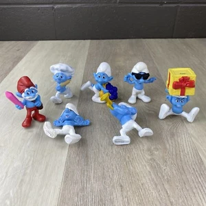 Mixed Lot of 7 Smurfs Toy PVC Figures Figurines McDonald's Peyo Cartoon - Picture 1 of 10