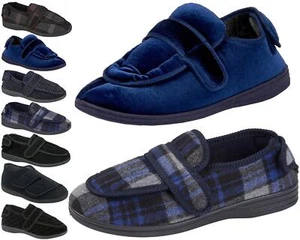 Mens Extra EEE Fit Wide Opening Diabetic Orthopaedic House Hard Sole Slippers - Picture 1 of 20