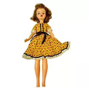 Vintage Ideal BS-12 Tammy Doll 1960s Yellow Floral Dress Lace Trim Brown Hair - Picture 1 of 11
