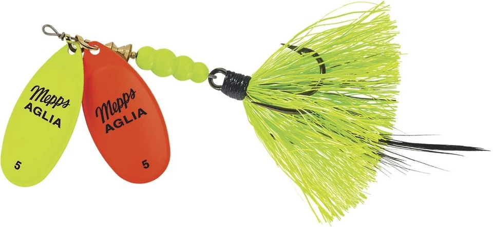 Mepps    Double Blade Aglia     #5    Hot Char & Hot Orange  Blades / Chart Tail - Image 1 of 1