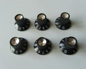 Set of 6 Guitar AMP Knobs Amplifier Skirted Knobs Black with Silver Cap - Picture 1 of 3