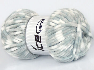 DK CHENILLE BABY Micro Fiber Ice Yarn Light Grey White Color 75985, 100g - Image 1 of 3