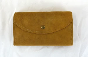 Vintage Checkmate Tan Suede Leather Clutch Purse Wallet - Picture 1 of 19