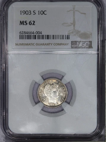 1903-S Barber Dime 10c NGC MS62 Very Flashy! LB Cover