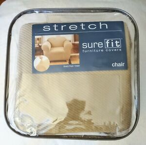 Sure Fit Stretch Pique CHAIR Slipcover in Cream 1 Piece Stretch Fit (32”- 43”)
