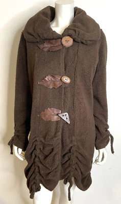 Chaqueta Larga Lee Andersen Marrón Polar M Cuero Hojas Cordón Dobladillo Foto 1 de 4