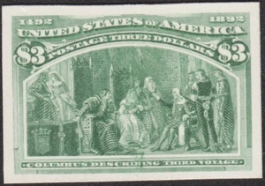 1893 $3 COLUMBIAN CARD PROOF #243p4, VF-XF FRESH, NO SECRET MARK, CAT $225 - Picture 1 of 2