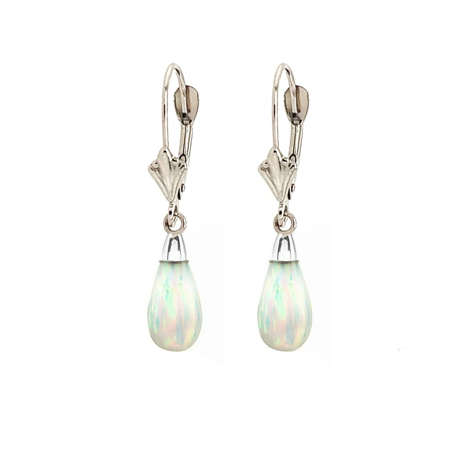 14k-Yellow and White Gold Dangle White Opal Leverback Earrings - Image 1 of 1