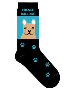 French Bulldog Crew Socks Unisex Cream Blue - Picture 1 of 1