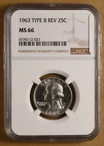 1963 Washington Silver Quarter 'Type B Reverse' NGC MS66 - Picture 1 of 4