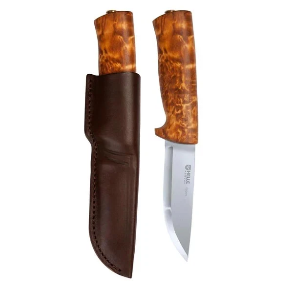 Cuchillo fijo Helle Eggen 3,98" triple acero laminado abedul rizado 200075 Foto 1 de 1