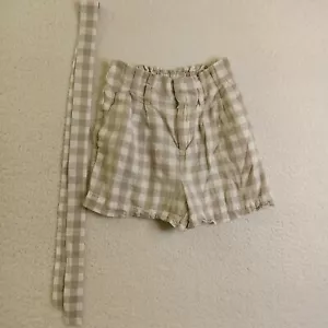 Un nuovo giorno pantaloncino rayon lino donna piccolo beige/bianco cintura cravatta a quadri - Foto 1 di 8