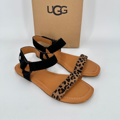 Sandali UGG Rynell leopardati doppio cinturino tg 8 donna cinturino alla caviglia scamosciato pelle di vitello