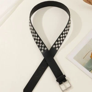 Rivet PU Leather Belt Wide Side Ins Jeans Decoration Punk Waist Belt Outdoor - Picture 1 of 16